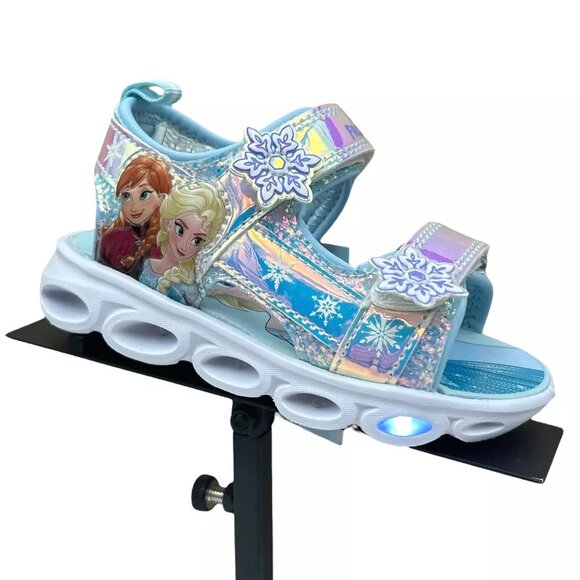 Disney Frozen Anna & Elsa Toddler Girl's Light-up Sandals Size 9 Silver/Aqua - Picture 2 of 13